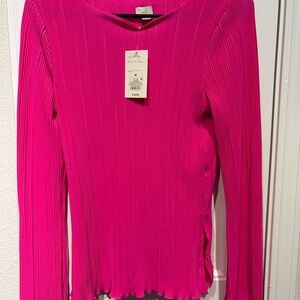 a new day Ribbed Long-Sleeve Top in Bright Pink